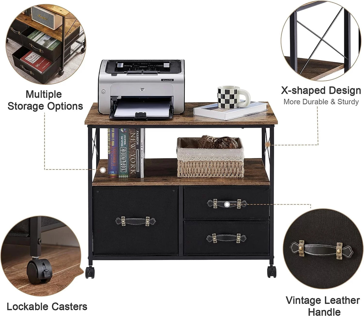 3 Drawer Rolling File Cabinet with Storage Shelf Q52831