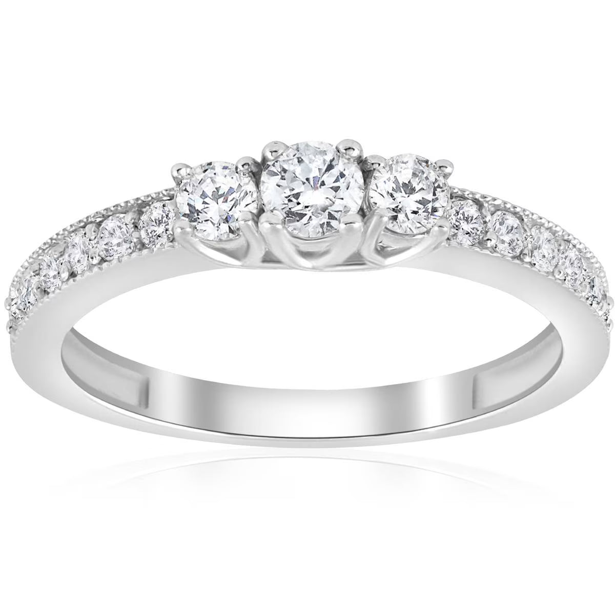 14K White Gold 3 Stone Diamond Ring J166478