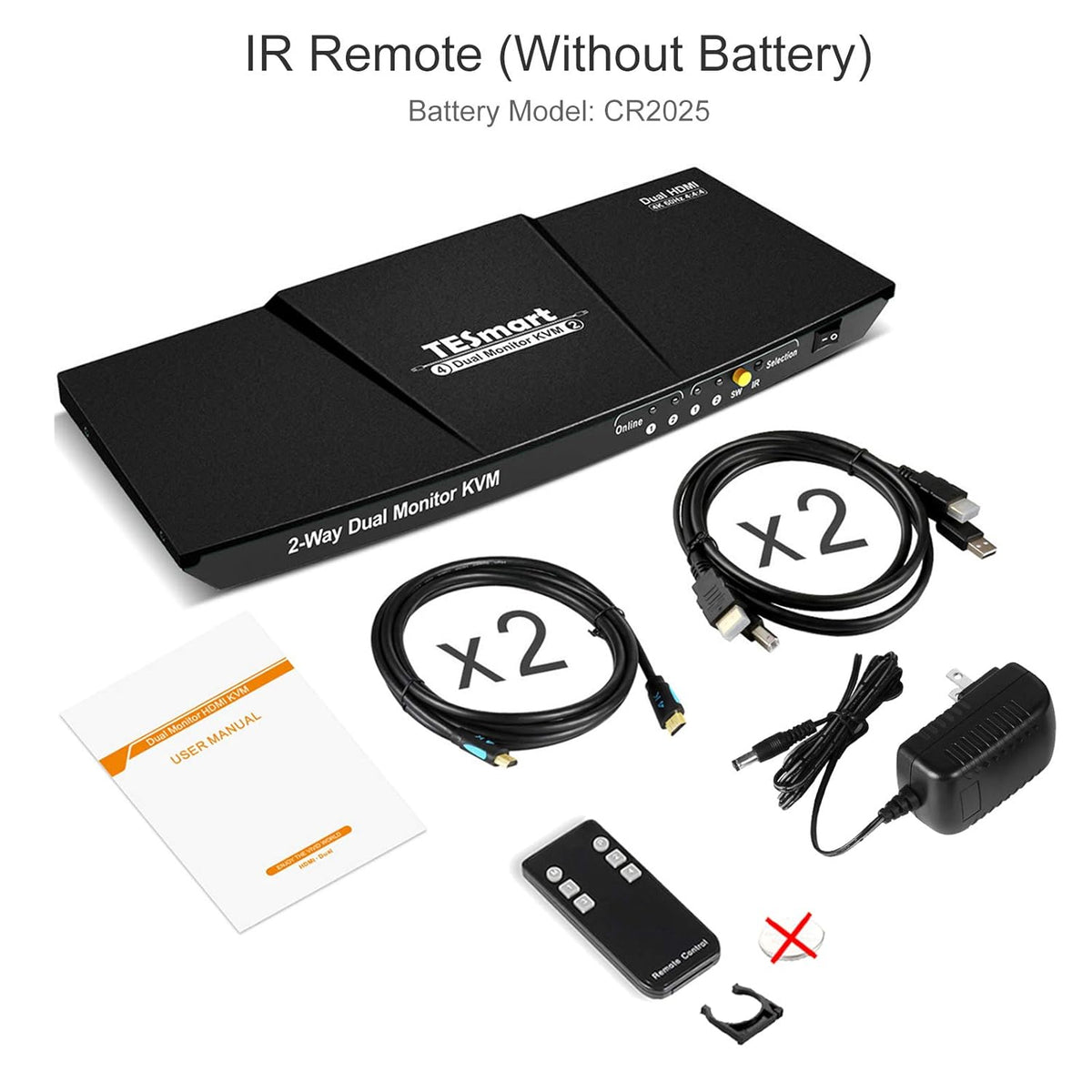 Dual Monitor 2-Port HDMI KVM Switch 4K@60Hz with 2 HDMI KVM Cables S757336