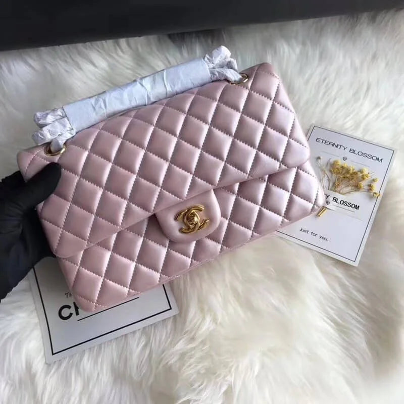Pink Gold Medium Lambskin Leather Flap Bag E174884