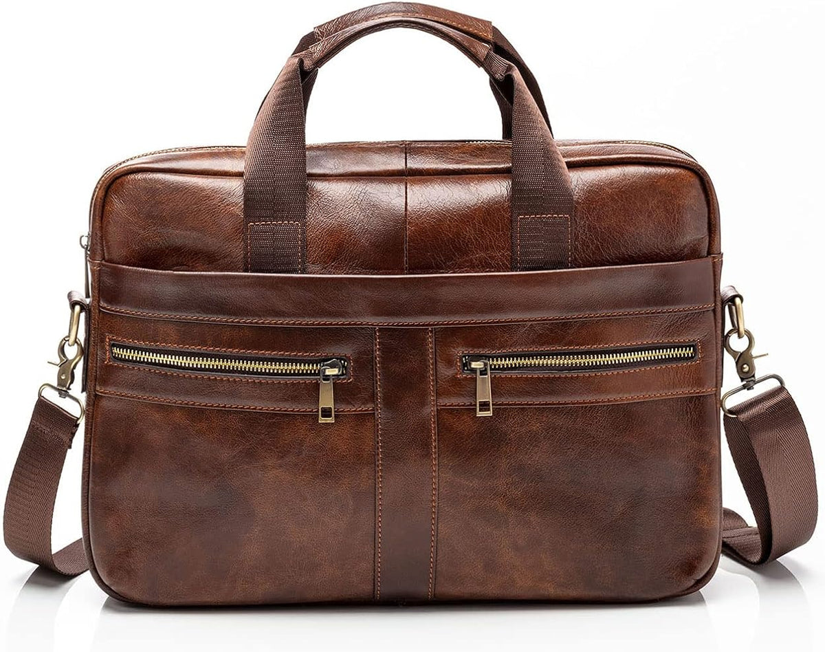 Genuine Leather Briefcase with Padded Protection for 14 inch Laptop J97319