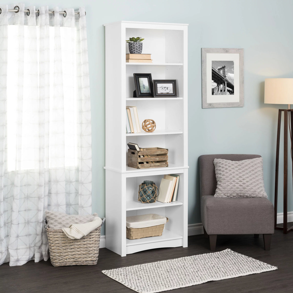 80" Tall White Bookcase with Adjustable Shelves M636944