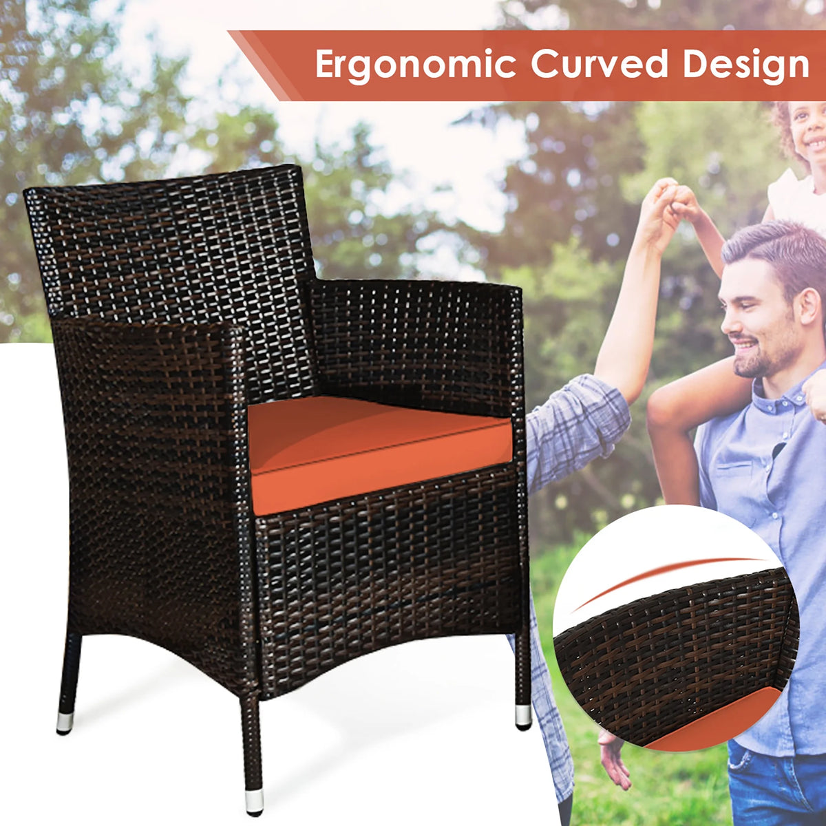4 Pc Patio Rattan Conversation Furniture Set with Orange Cushion W150