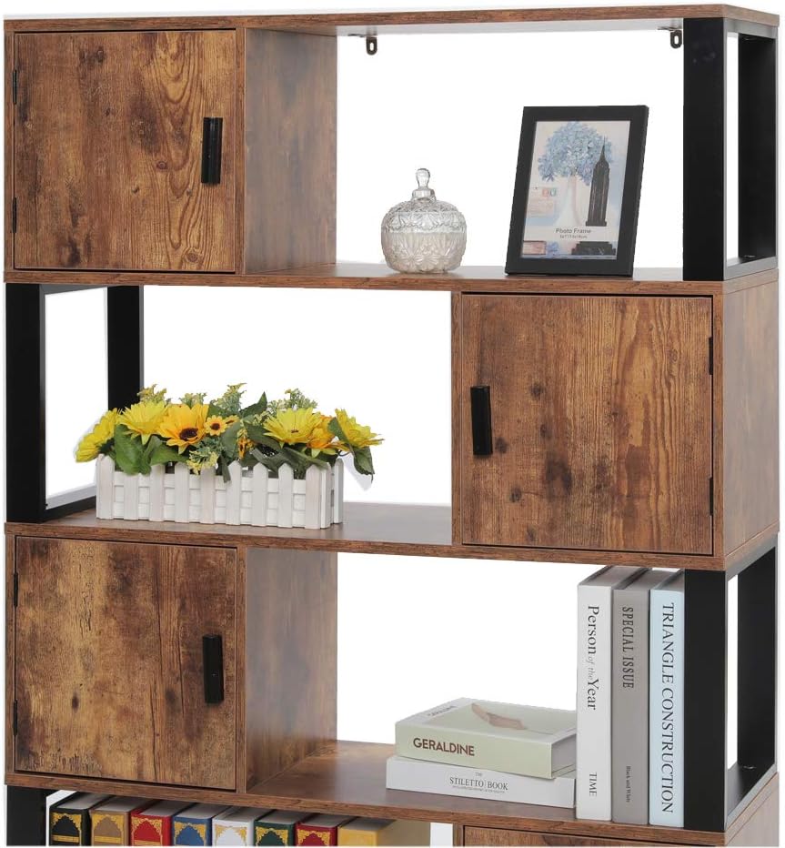 4 Tier Rustic Brown Bookcase with 4 Cube Storage Cabinet B37773