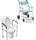 Stand Alone Toilet Safety Rail and Folding Shower Commode Wheelchair Heavy Duty Medical Toilet Safety Frame Adjustable Bathroom Toilet Handrails V62906
