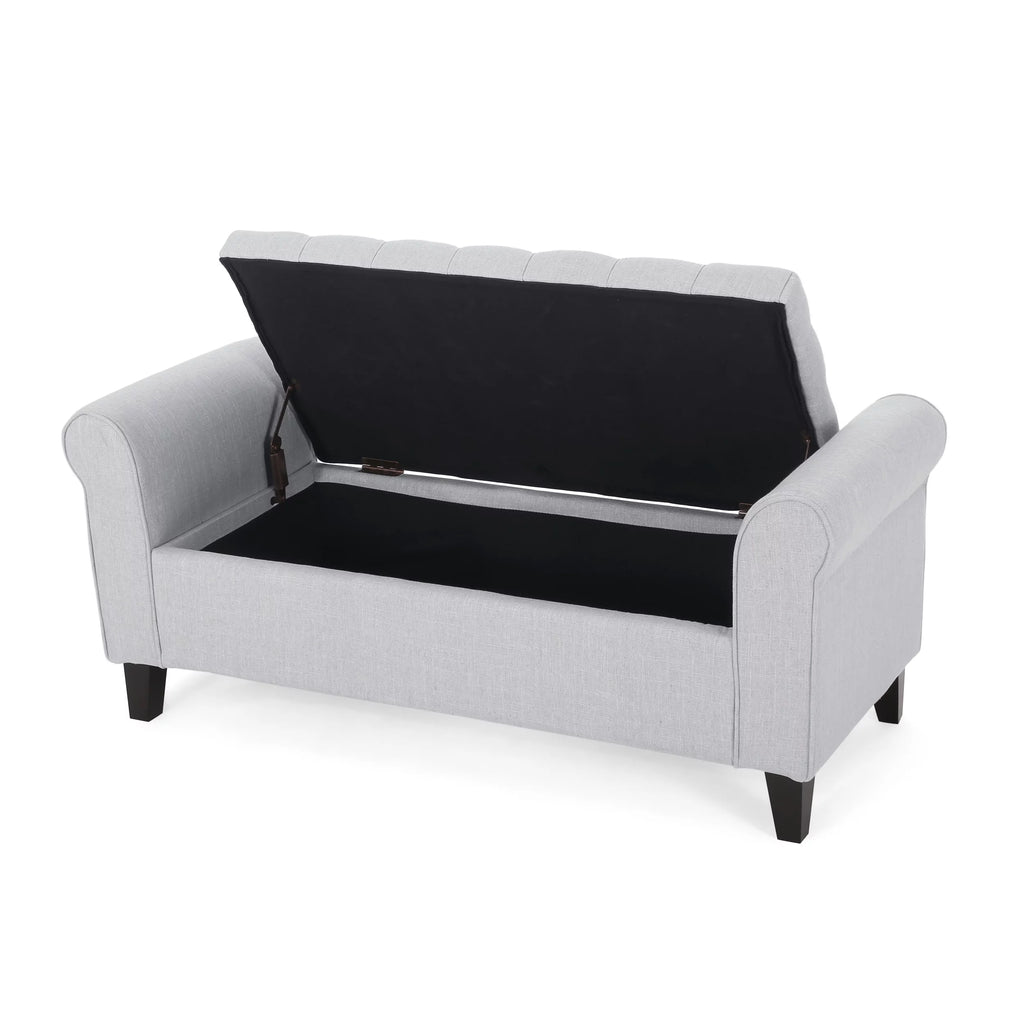 Light Gray and Dark Brown Fabric Storage Ottoman Bench D187402