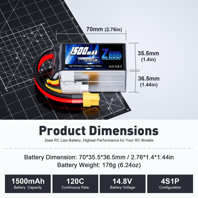 1500mAh 14.8V 120C Graphene Battery with XT60 Plug (2 Pack) G280