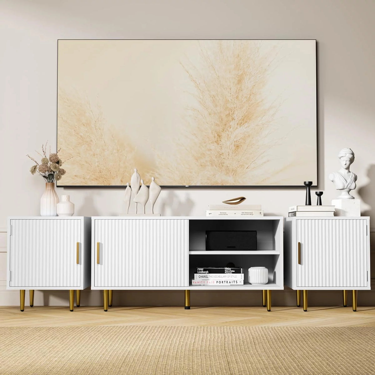 White TV Stand with Storage Cabinet Y652851