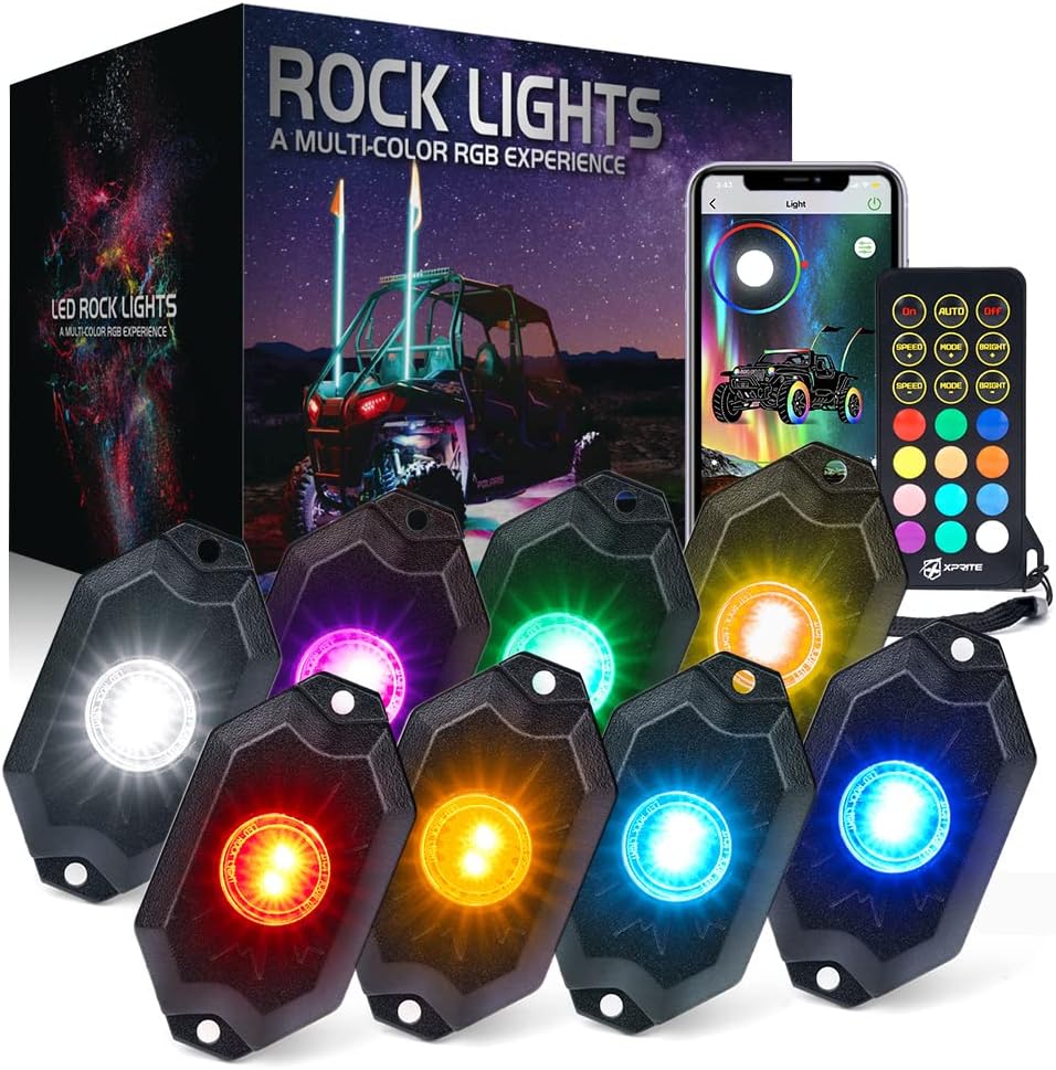 Multicolor LED Rock Lights Kit with Bluetooth Remote, 8 Pods U3623