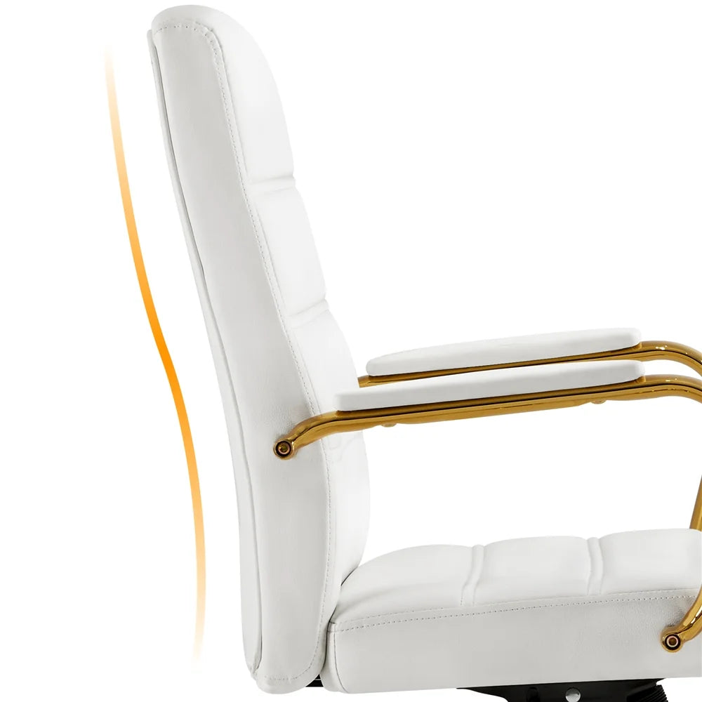 360° Swivel PU Leather Office Chair with Gold Frame, White Q76667