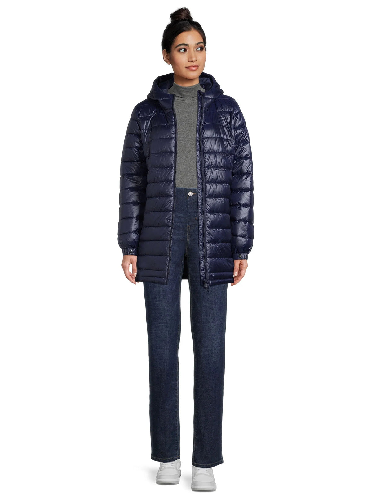 Women's Hooded Mid Length Puffer Jacket D640812