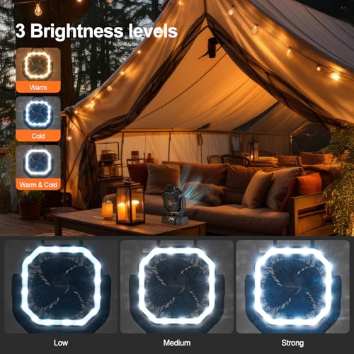 Portable Camping Fan with LED Lantern, 20000mAh Rechargeable Battery Powered Fan, Black V927020