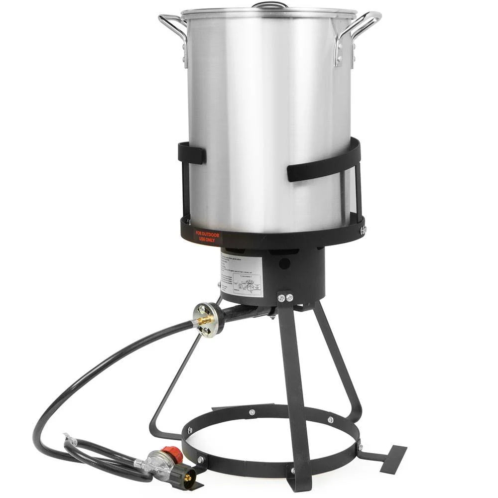 30 Qt 55000 BTU Propane Gas Stove Aluminum Pot Turkey Deep Fryer Kit 6 Piece Grey L947