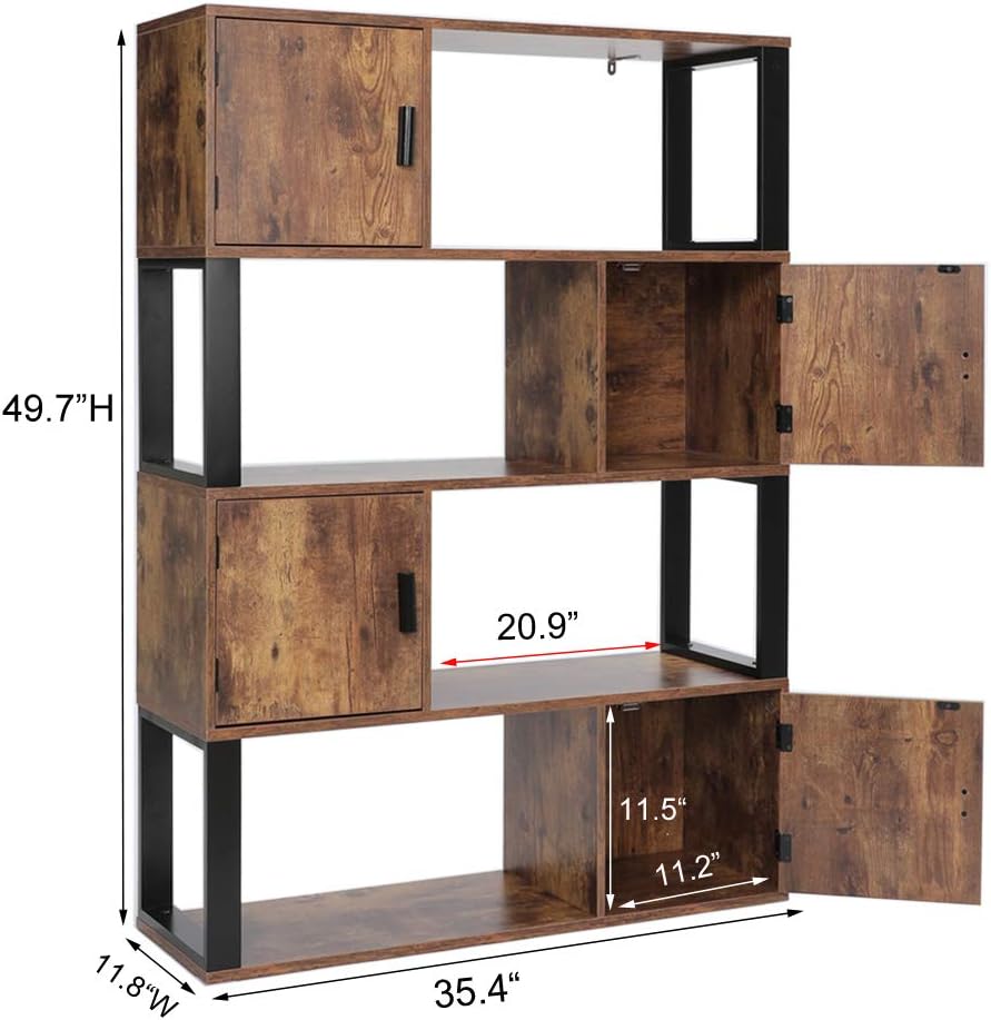 4 Tier Rustic Brown Bookcase with 4 Cube Storage Cabinet B37773