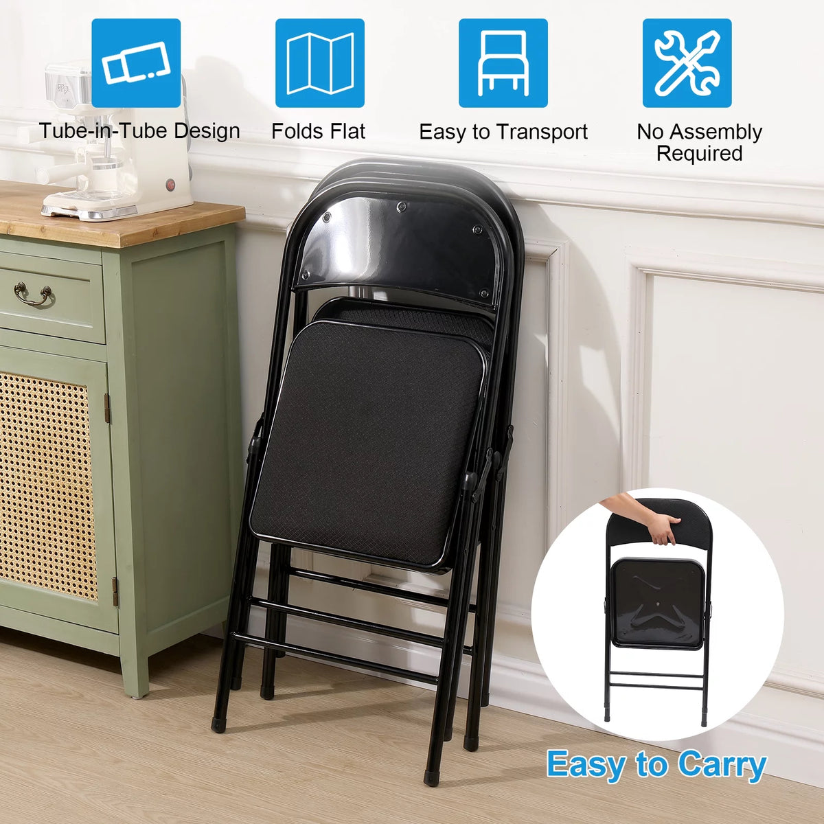 Black Fabric Padded Folding Chair 6 Pack D744