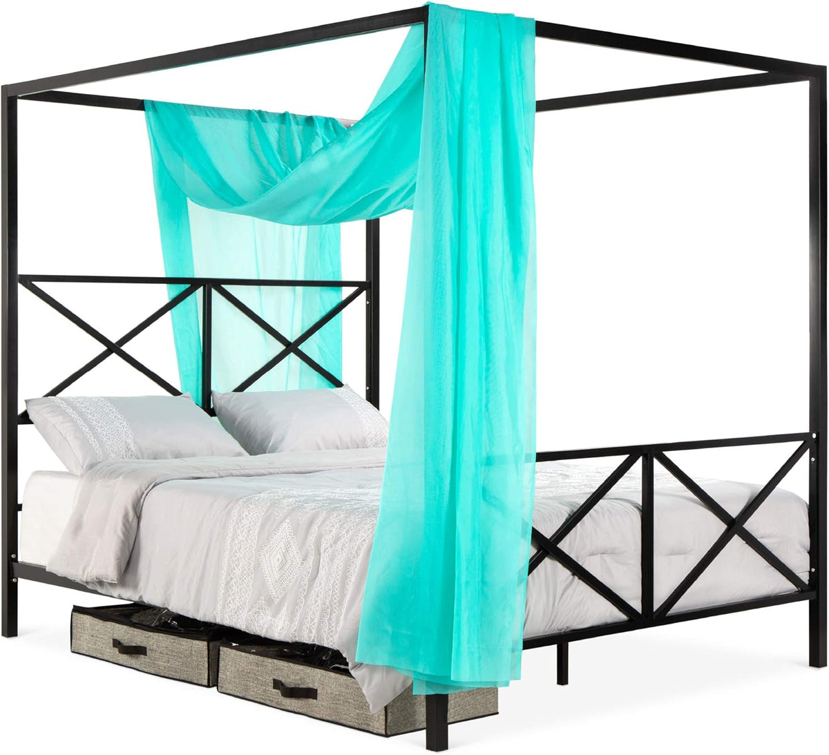 White Queen Size Metal Canopy Bed E915