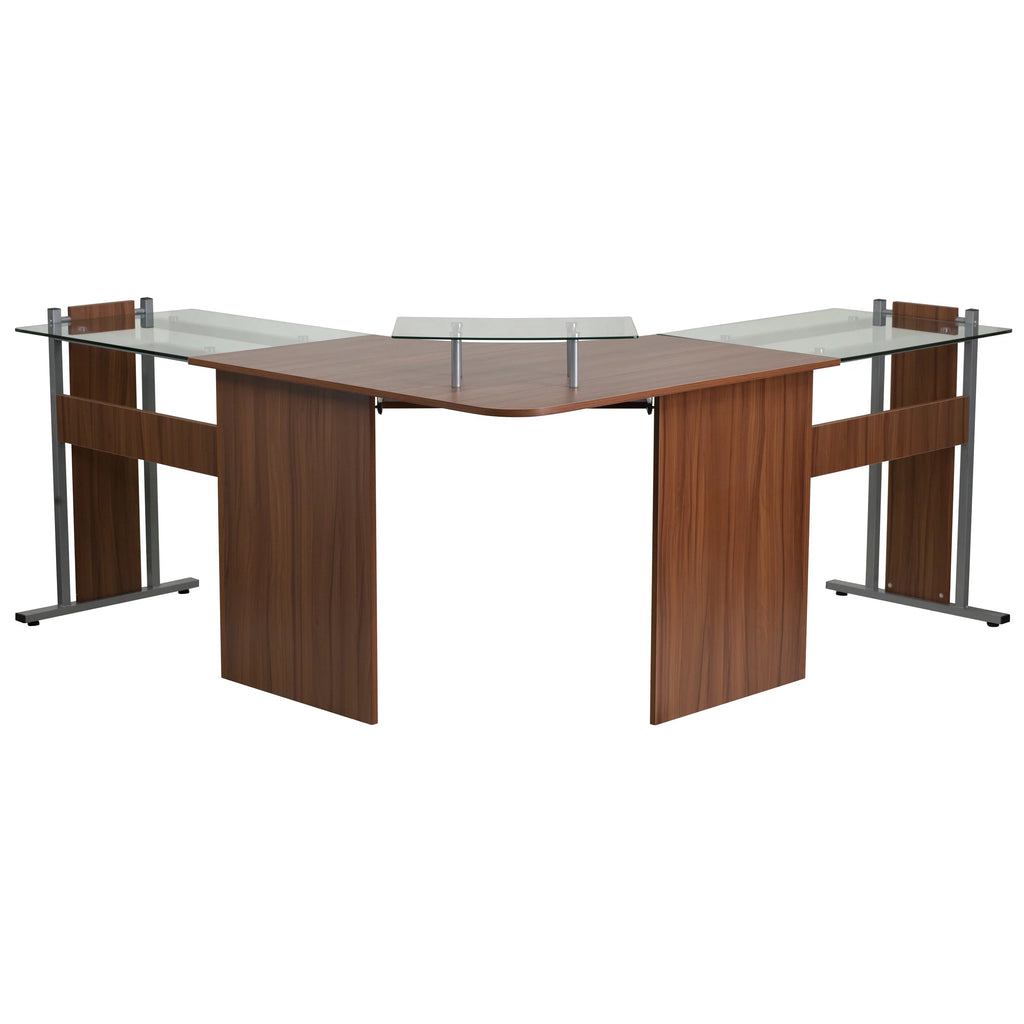 Teakwood Laminate Corner Desk with Keyboard Tray and CPU Cart G654
