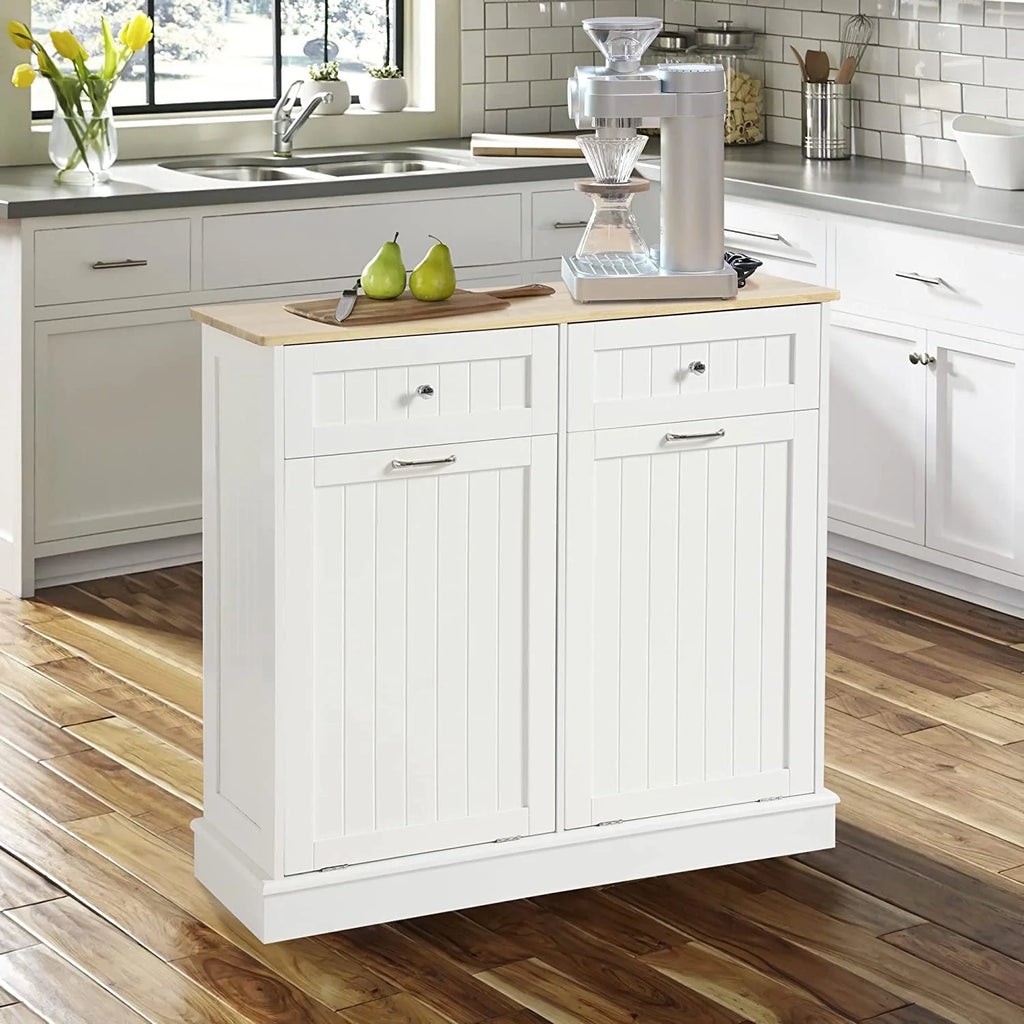 White Double Tilt Out Trash Cabinet with Drawer G638795