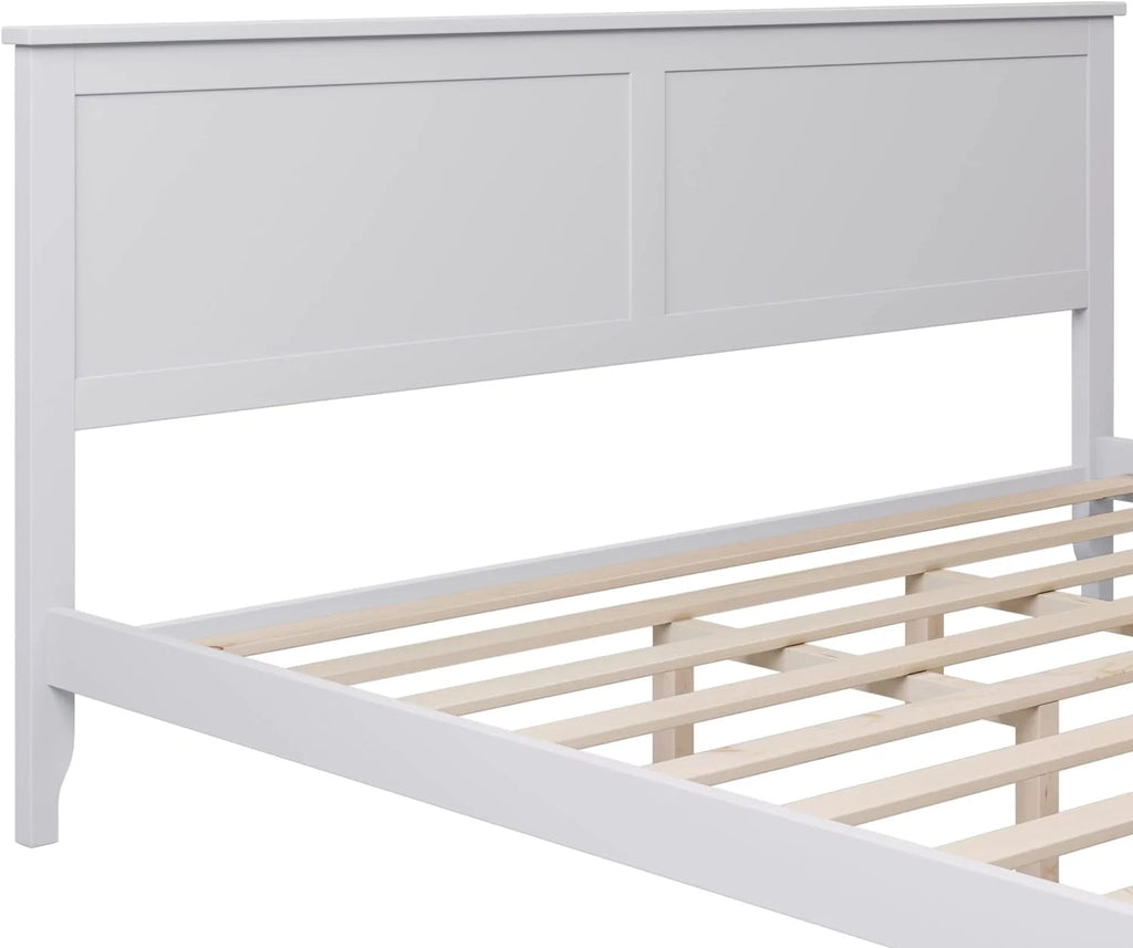 White King Size Solid Wood Platform Bed S47657