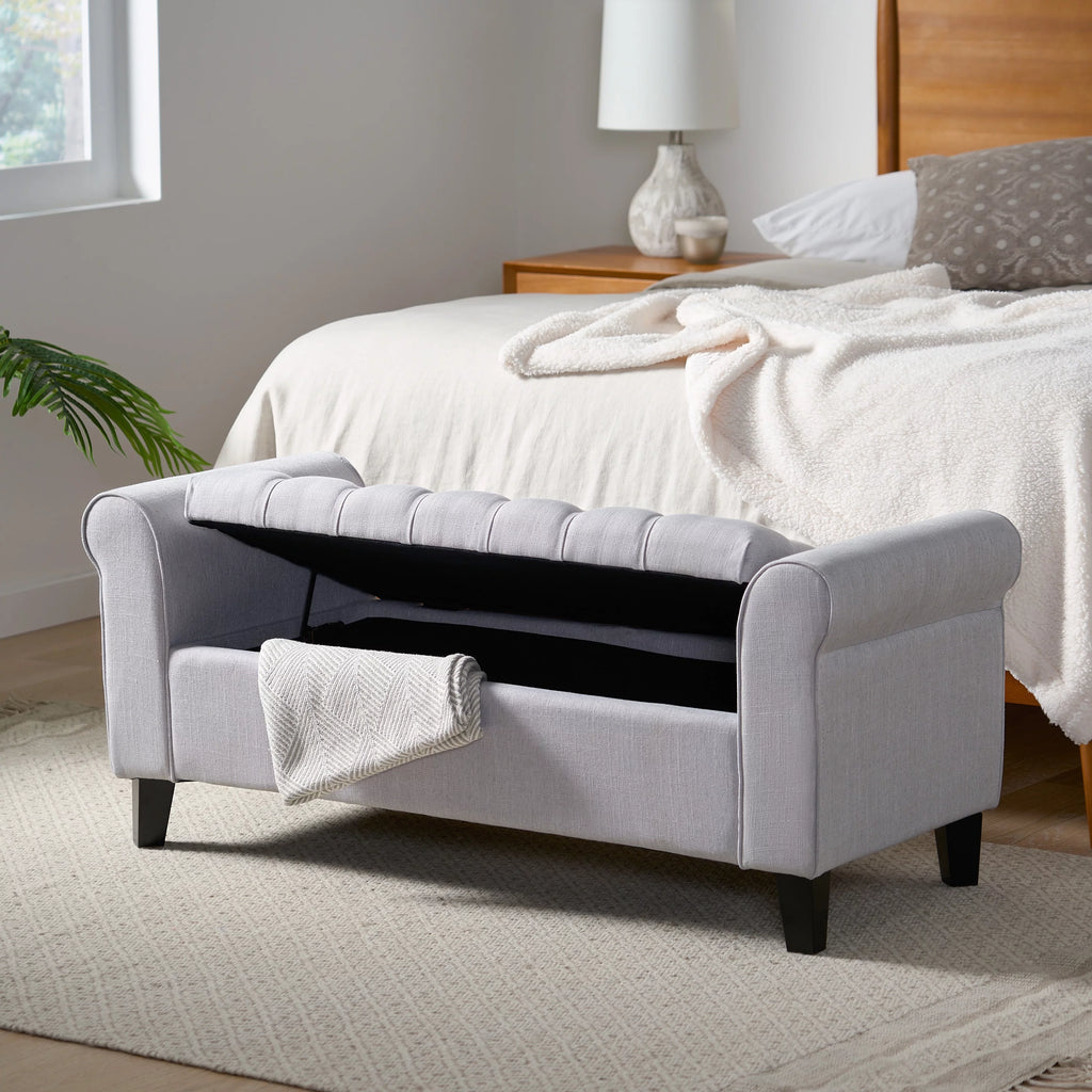 Light Gray and Dark Brown Fabric Storage Ottoman Bench D187402