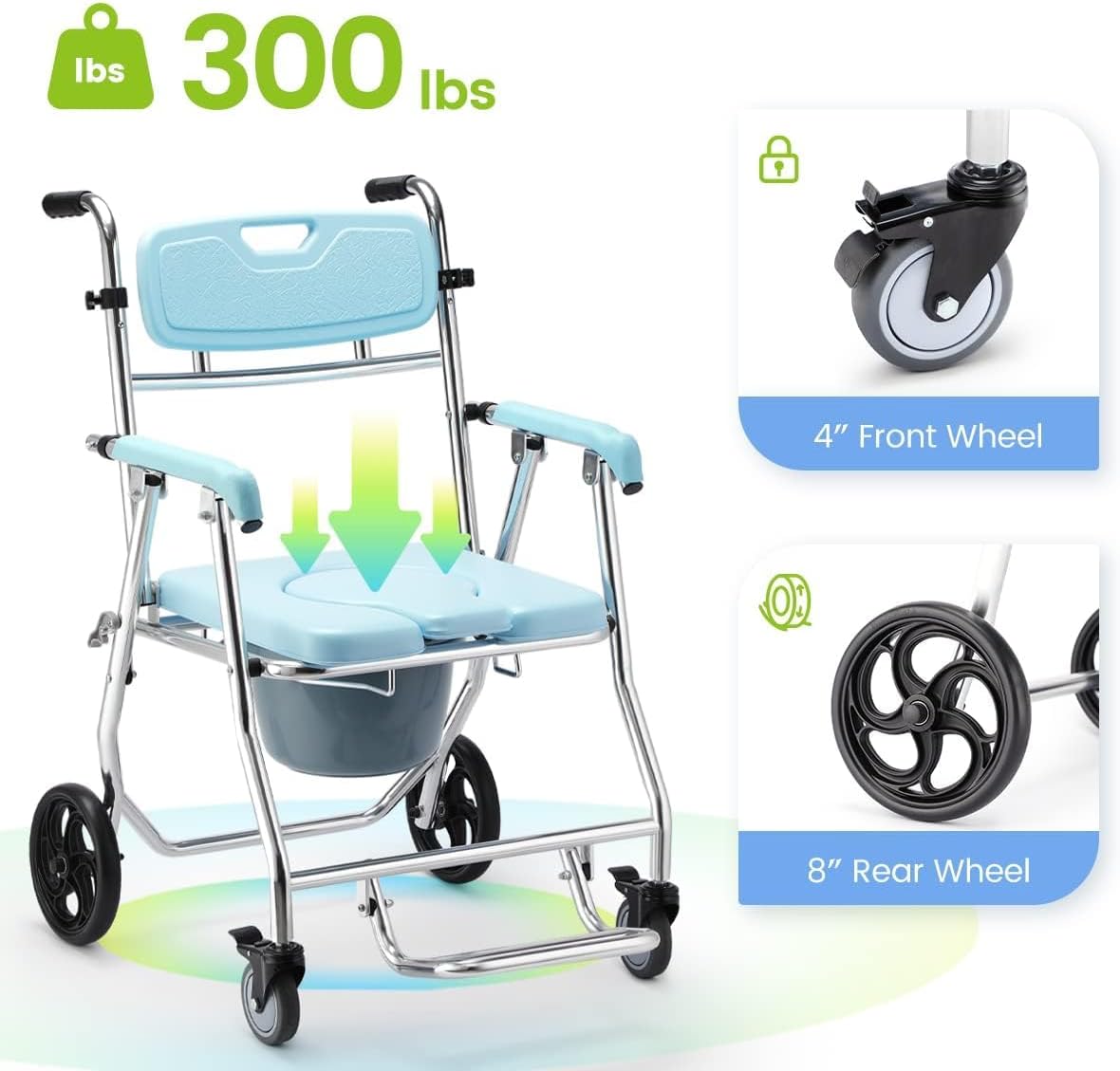 Stand Alone Toilet Safety Rail and Folding Shower Commode Wheelchair Heavy Duty Medical Toilet Safety Frame Adjustable Bathroom Toilet Handrails V62906