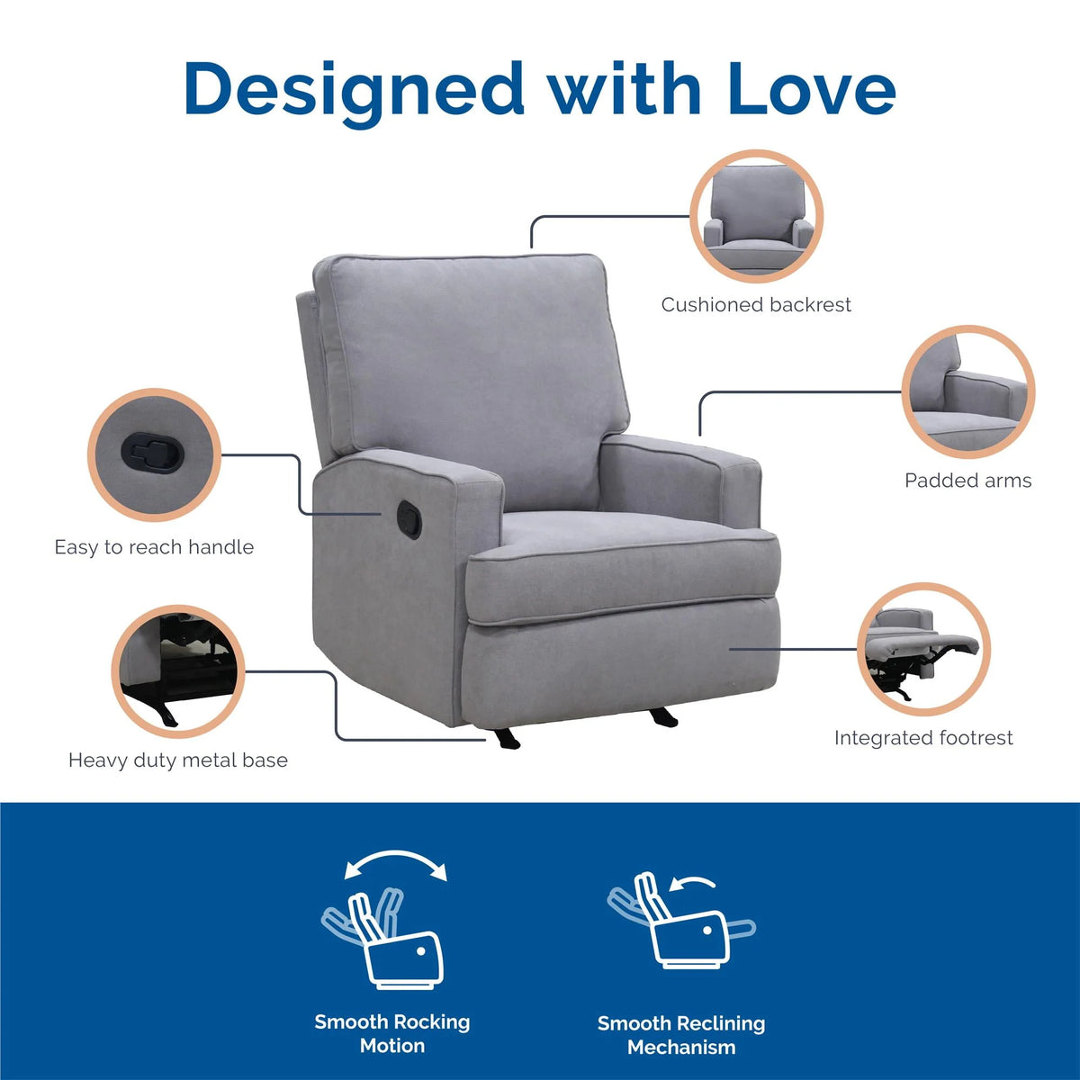 Beige Chenille Rocker Recliner Chair N11057