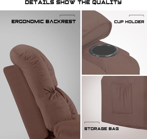 Brown Fabric Recliner Chair with Cup Holders P403