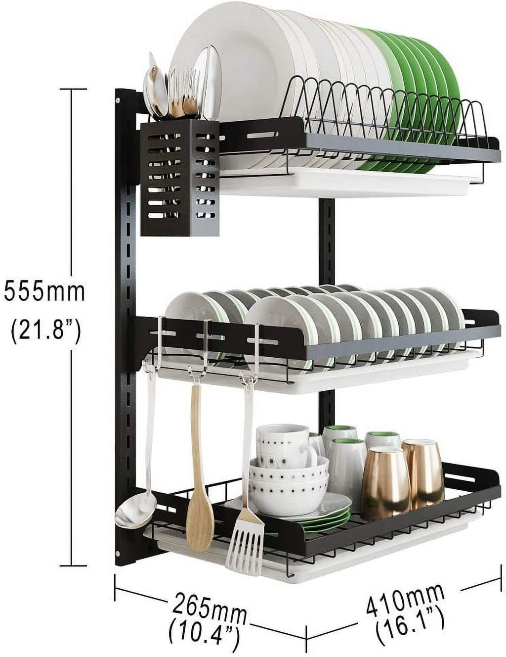 Black Stainless Steel 3 Tier Dish Drying Rack with Drainboard C3264