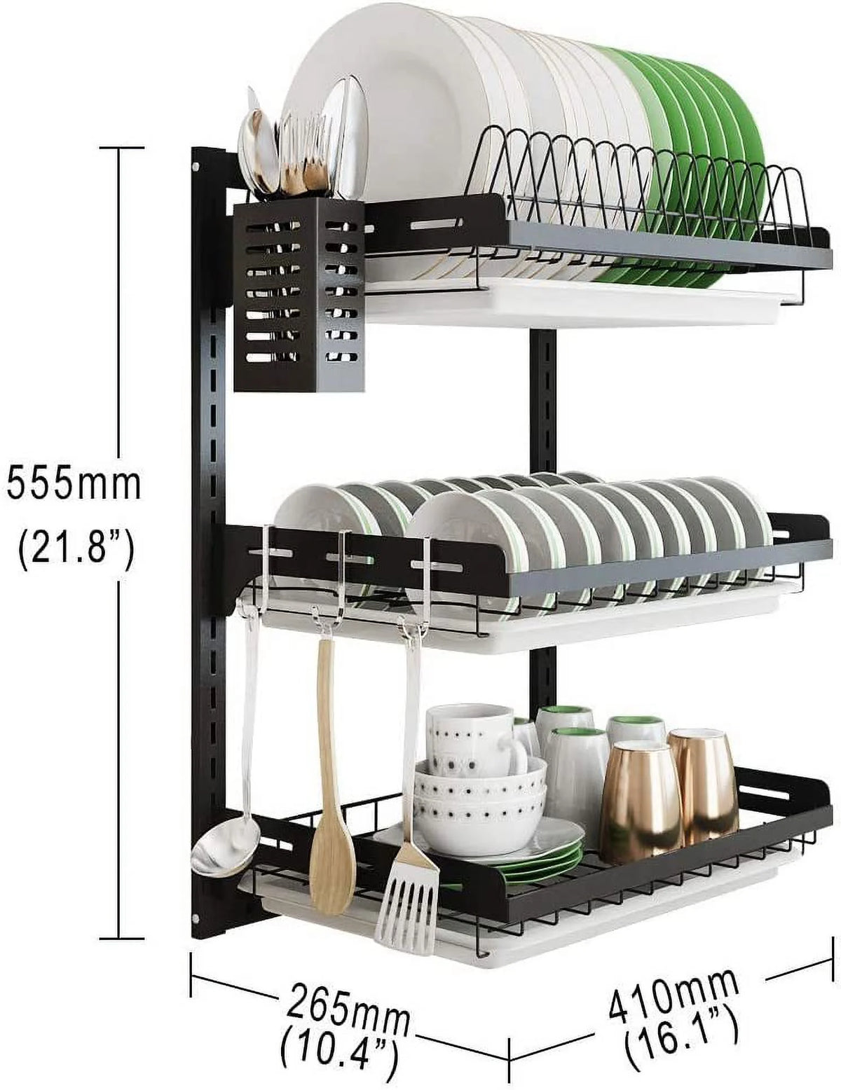 Black Stainless Steel 3 Tier Dish Drying Rack with Drainboard C3264