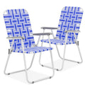 Folding Webbed Beach Chairs Set of 2 with Armrests, Blue D25082