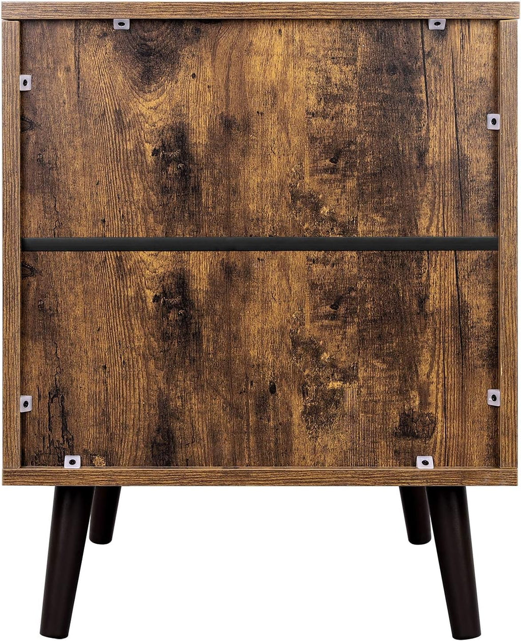Rustic Brown Nightstand with Open Shelf and Cabinet H5684