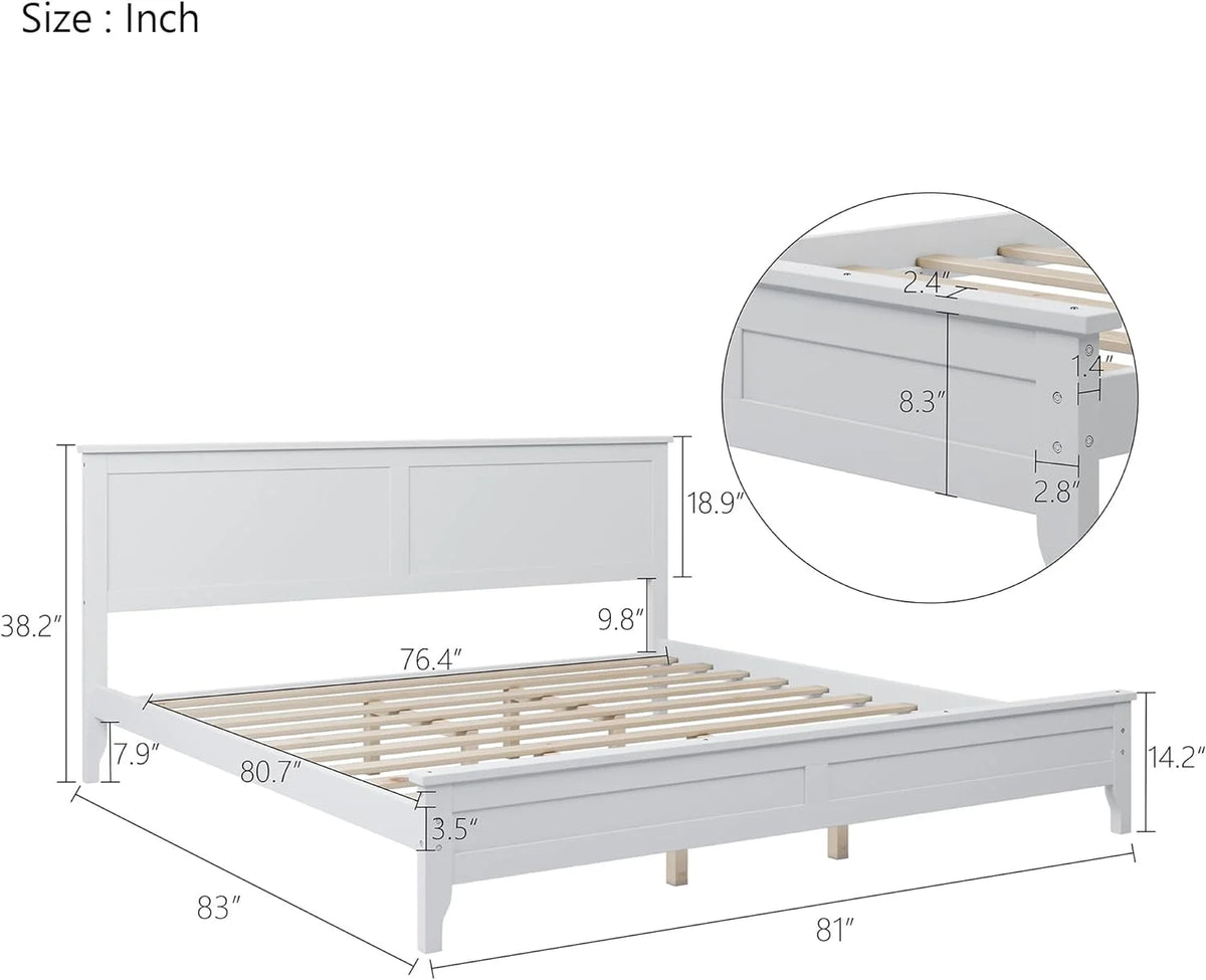 White King Size Solid Wood Platform Bed S47657