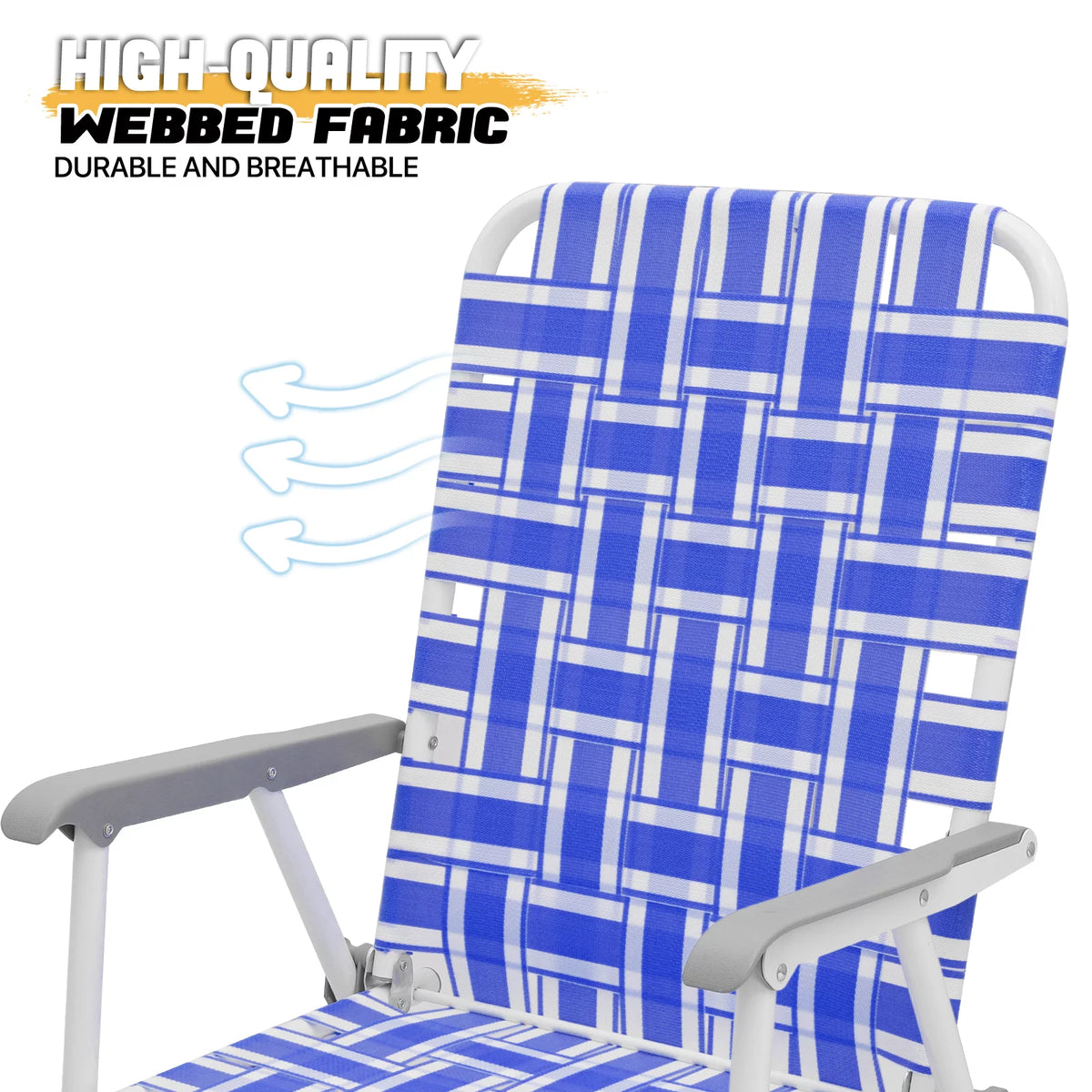 Folding Webbed Beach Chairs Set of 2 with Armrests, Blue D25082