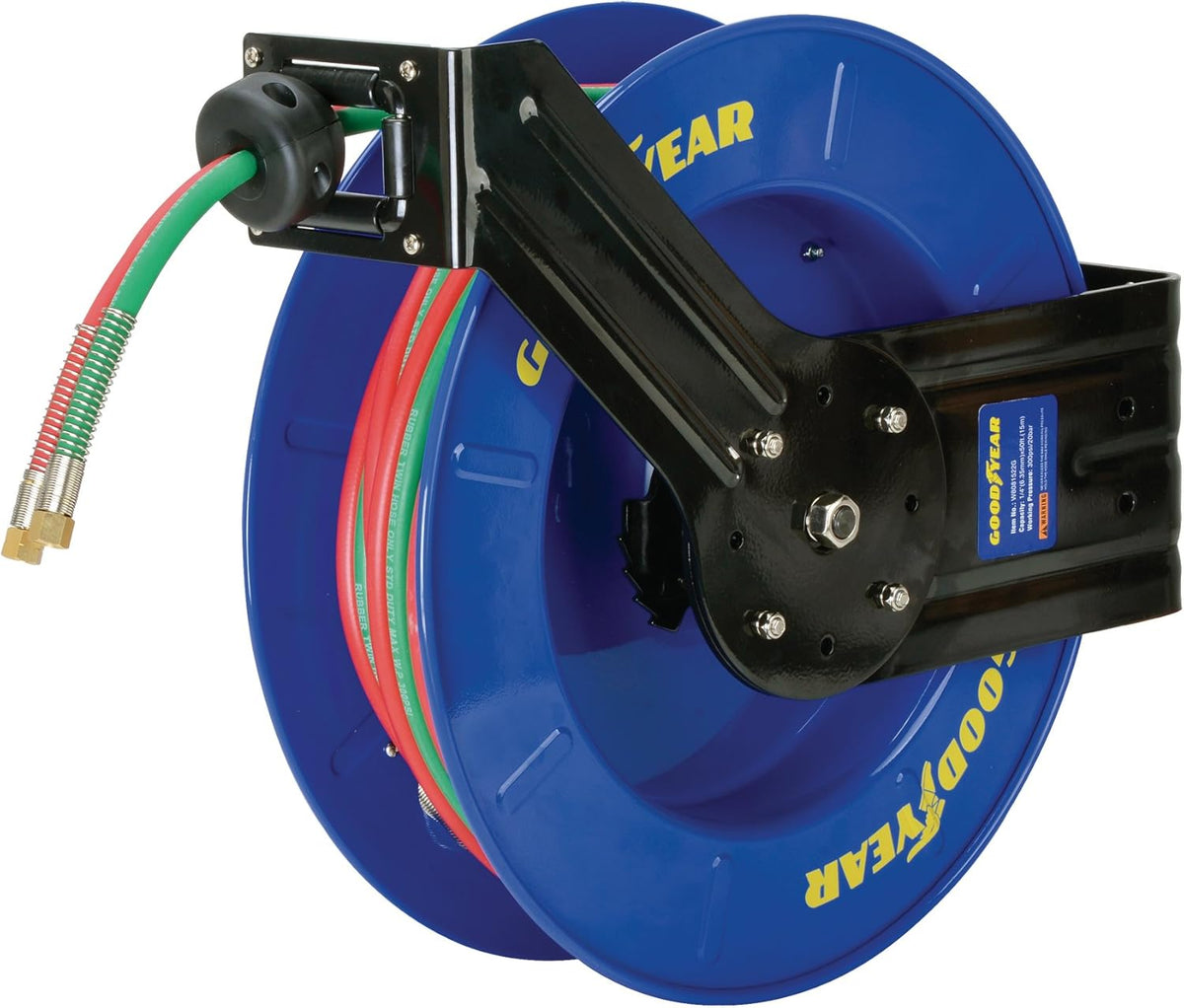 Retractable Twin Oxygen Acetylene Rubber Hose Reel, 1/4" x 50', 300PSI B117887