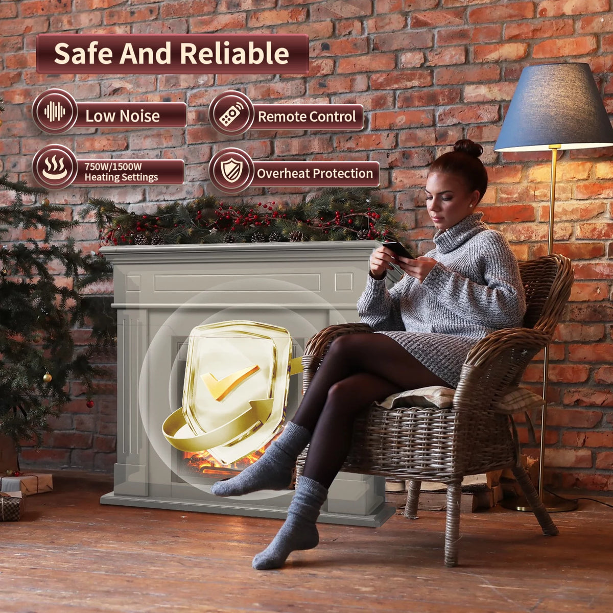 Wooden Frame Electric Fireplace with TV Stand Q198