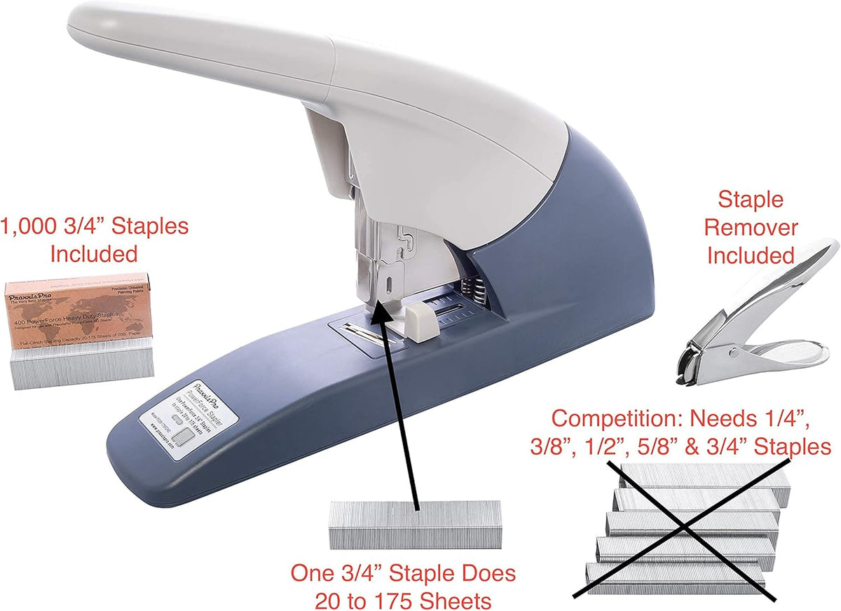 Heavy Duty Flat Clinch Stapler, 20 to 175 Sheets, 3/4" Leg-Length Staple, Includes 400 Staples and Staple Remover, Pack of 2 A963
