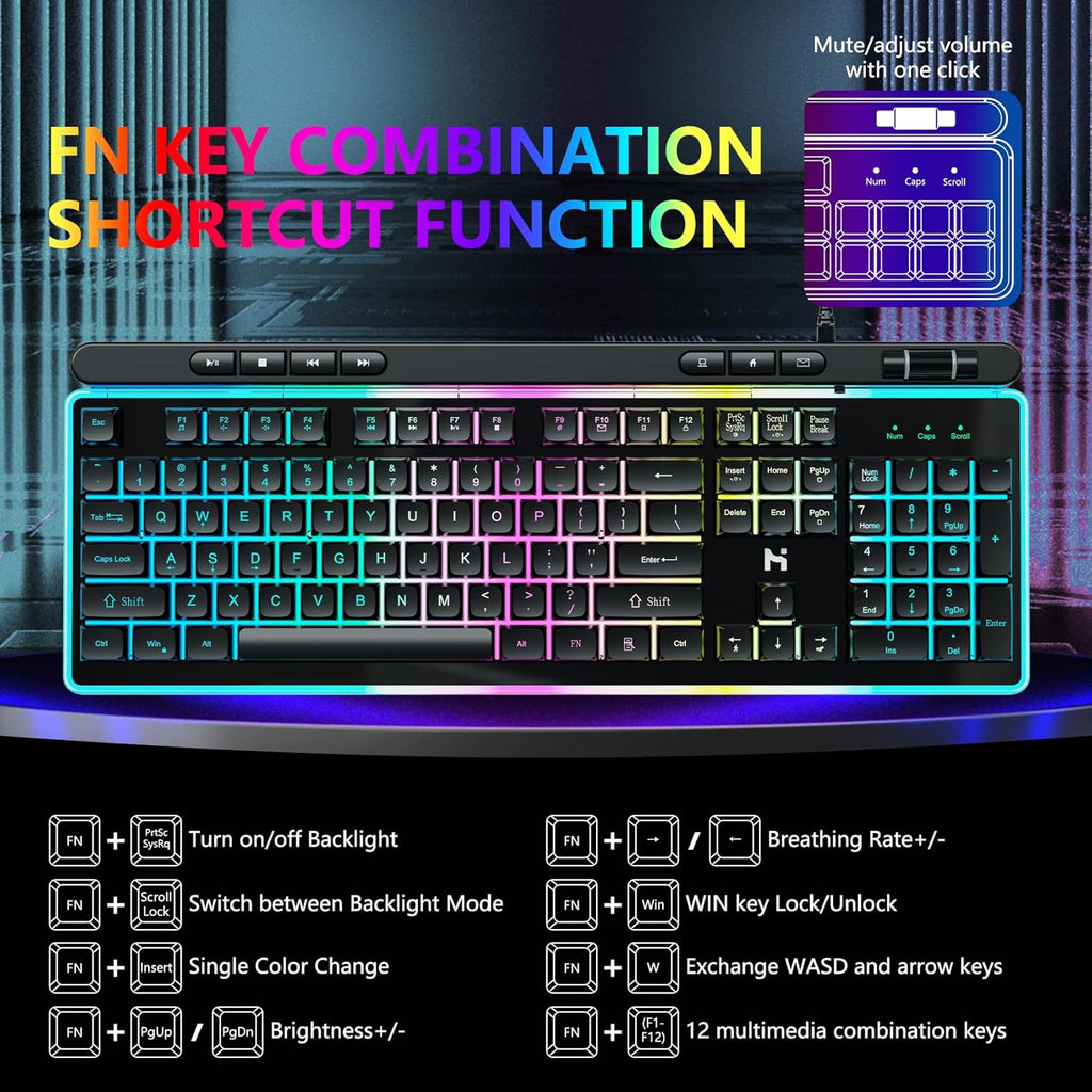 104 Keys RGB Backlit Wired Gaming Keyboard and Mouse Combo N1543