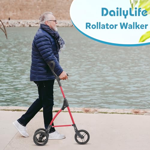 Red 3 Wheel Rollator Walker with Adjustable Height T268