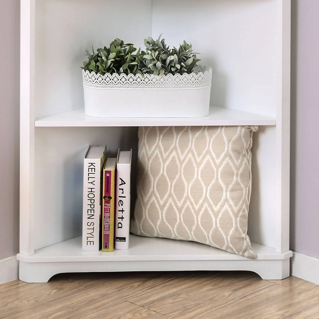 White 5 Tier Corner Bookshelf T721380