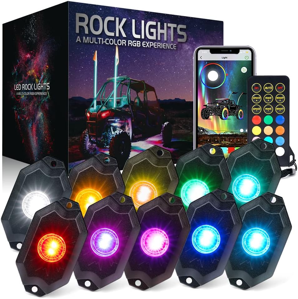 Multicolor LED Rock Lights Kit with Bluetooth Remote, 8 Pods U3623