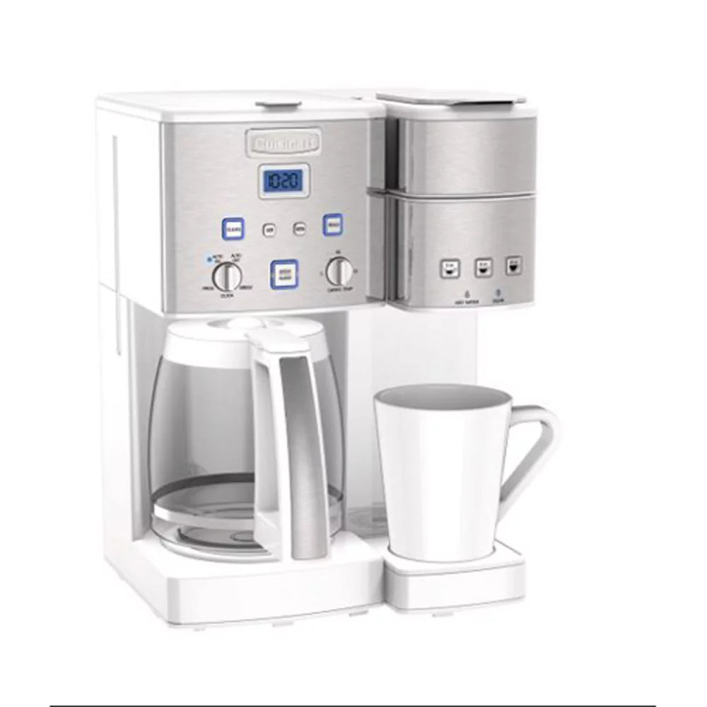 12-Cup Coffeemaker and Single-Serve Brewer, White Bundle with 4 Pack Reusable Stainless Steel Ice Cubes M67582