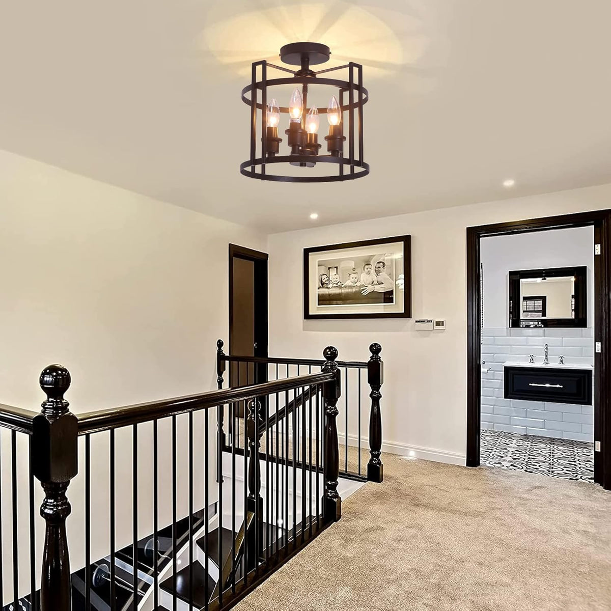Black 4-Light Semi Flush Ceiling Light O37204