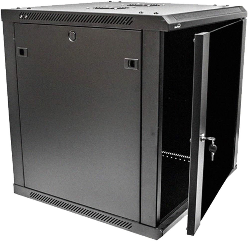 12U 19-Inch Wallmount Server Network Rack with Locking Glass Door Black with Shelves M1851