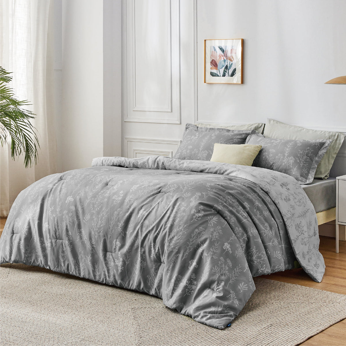 Sage Green Floral Queen Size Comforter Set D586