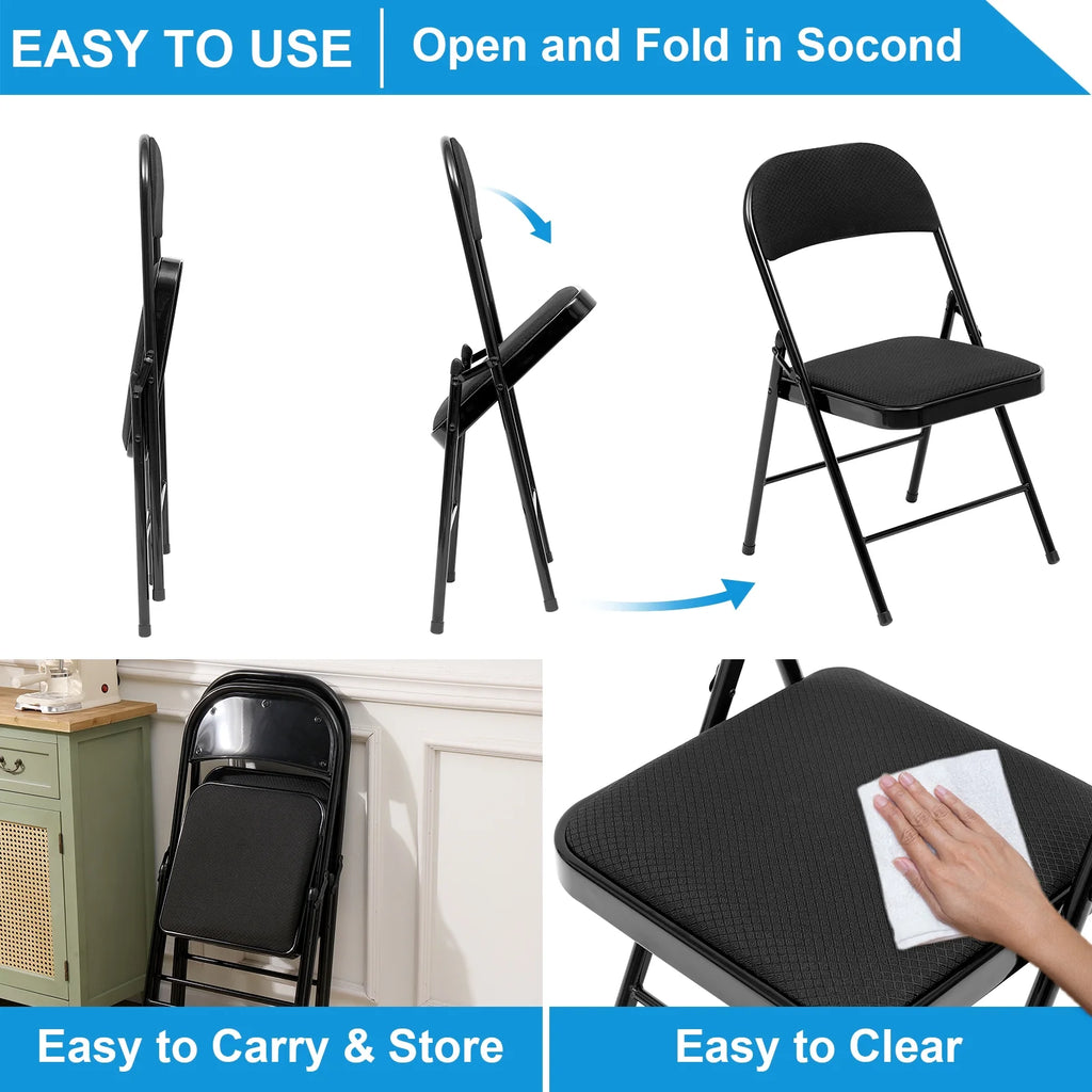 Black Fabric Padded Folding Chair 6 Pack D744