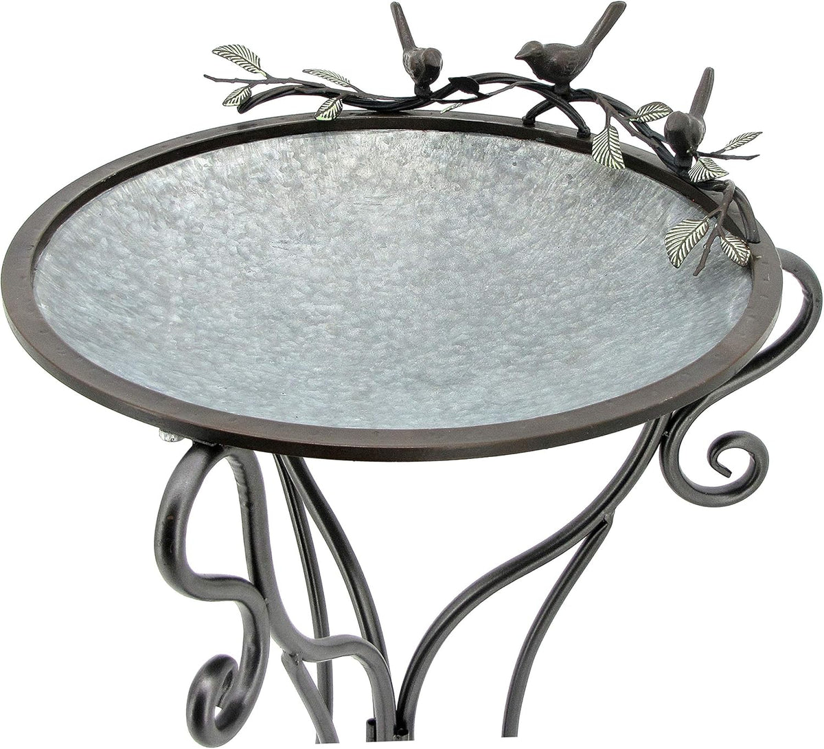 Galvanized Birdbath with Cast Iron Bird Accents D25136