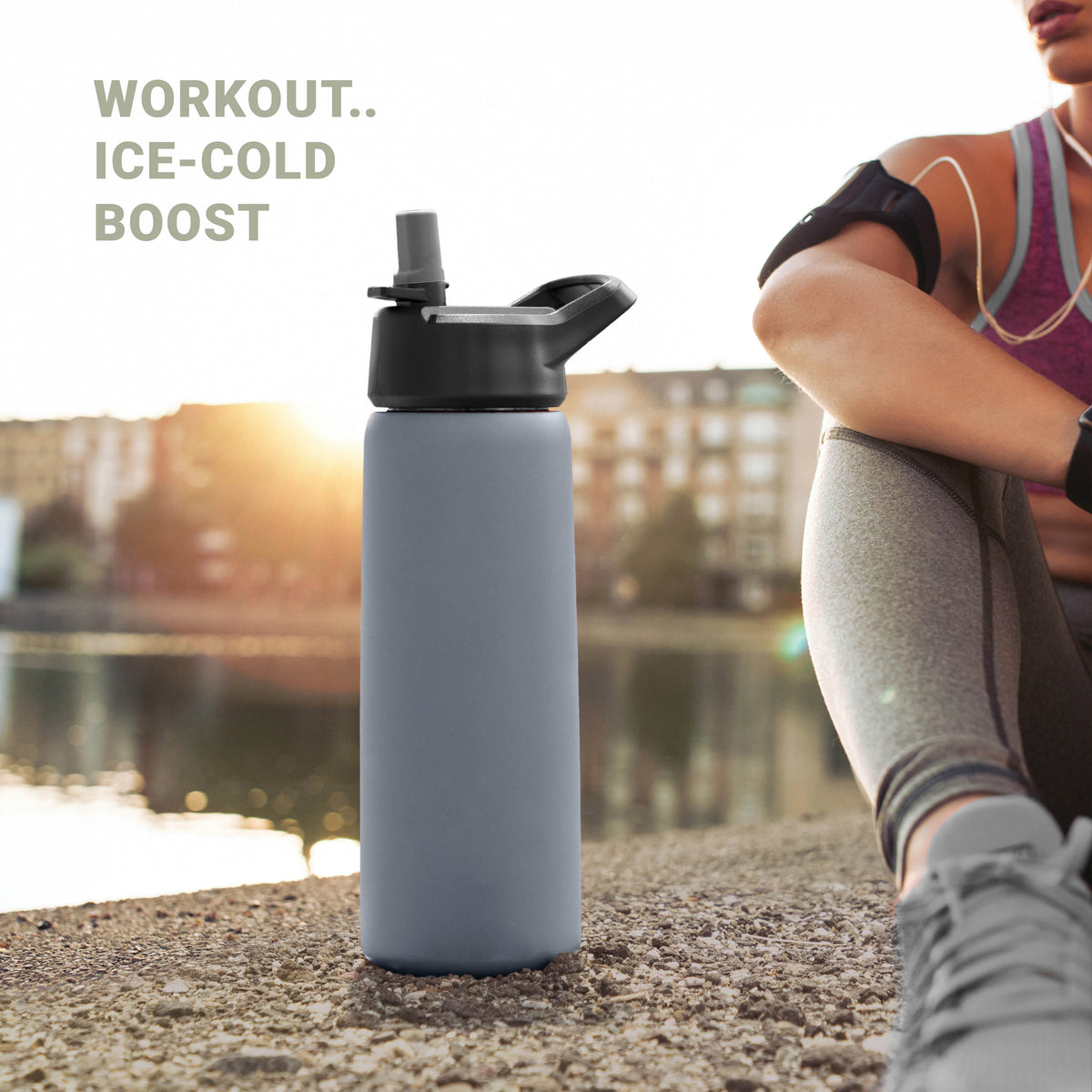26 oz Stainless Steel Water Bottle with Straw Lid R650