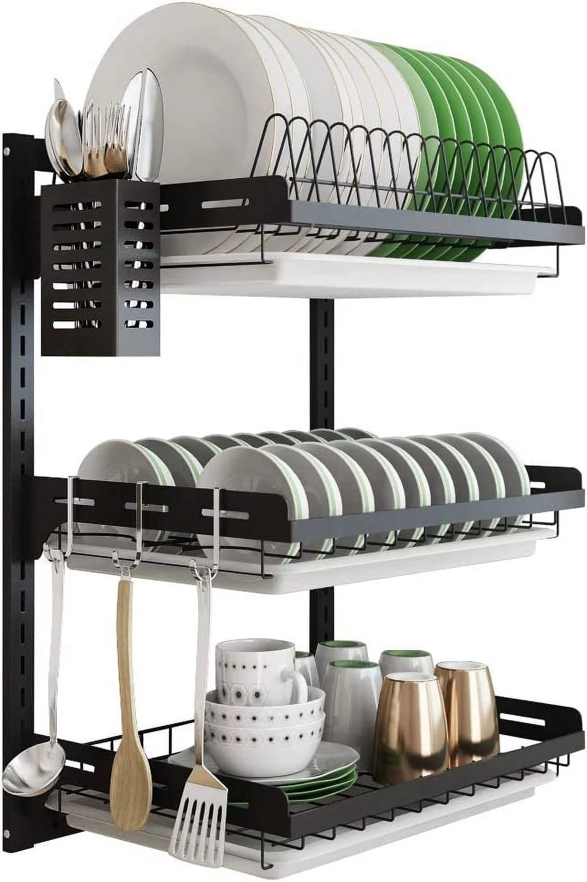 Black Stainless Steel 3 Tier Dish Drying Rack with Drainboard C3264