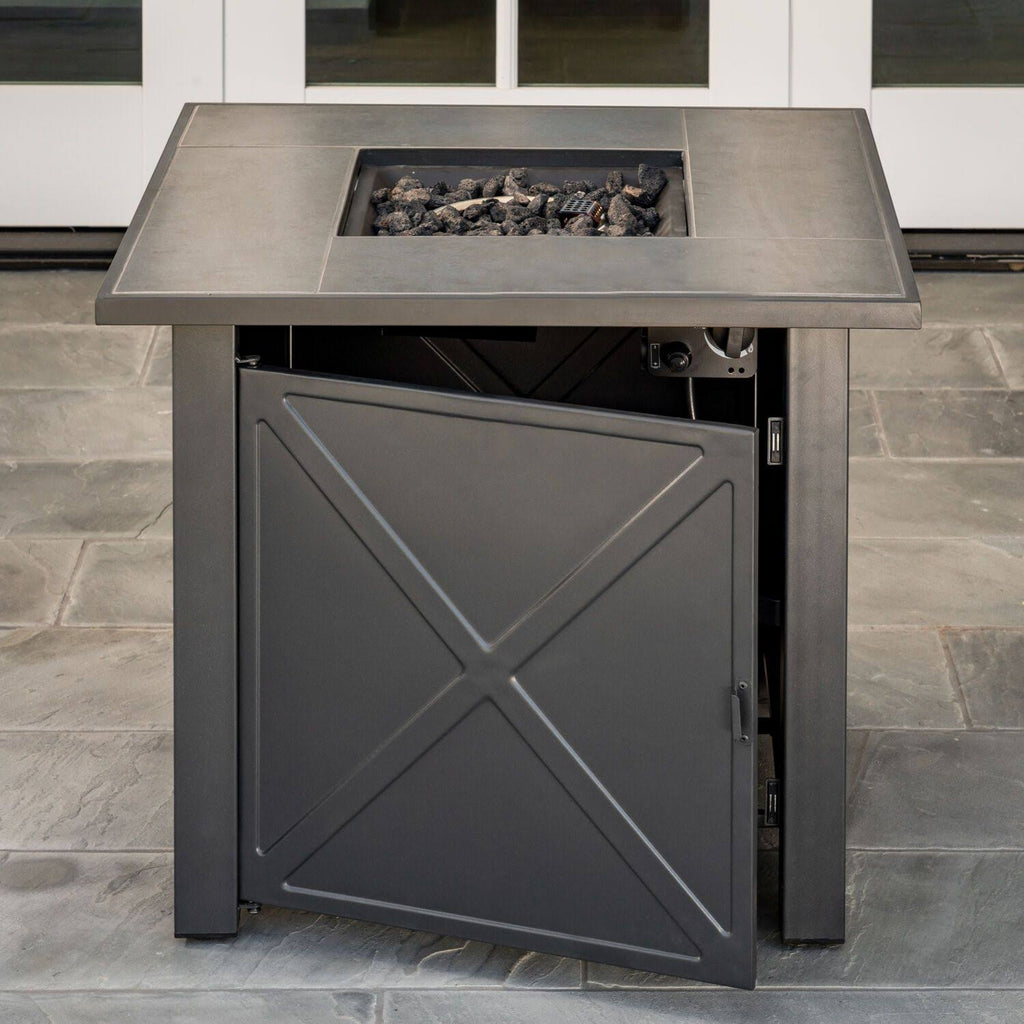 GAS Fire Pit with Tile Top and Light Gray Lava Rocks N8707