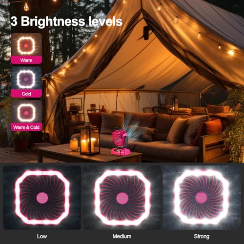 Portable Camping Fan with LED Lantern, 20000mAh Rechargeable Battery Powered Fan, Black V927020